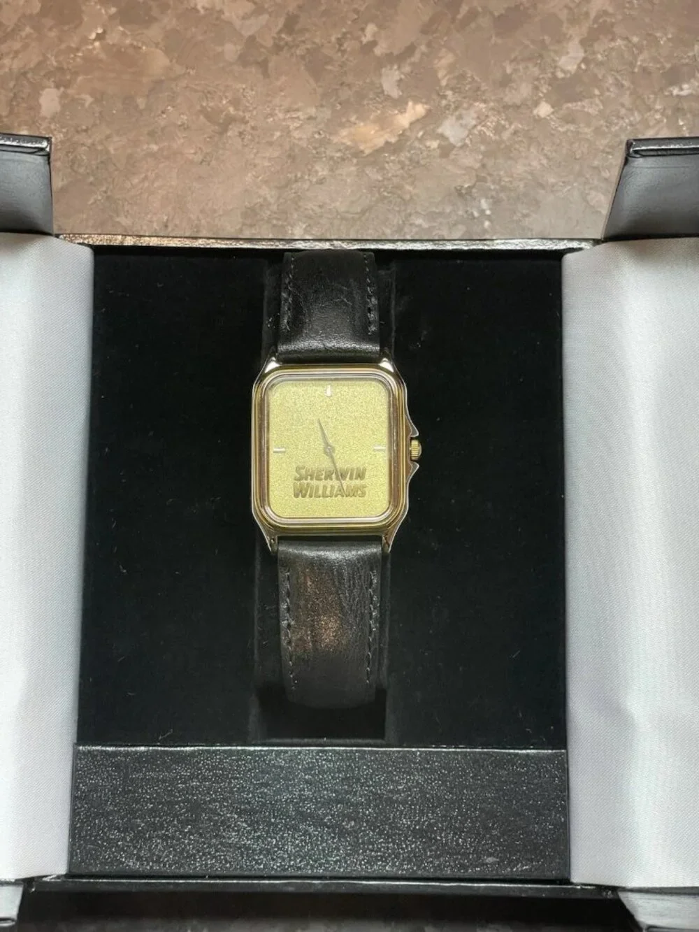 Vintage Montrix Mens Rectangular Tank Dress Watch Black Leather Strap Quartz